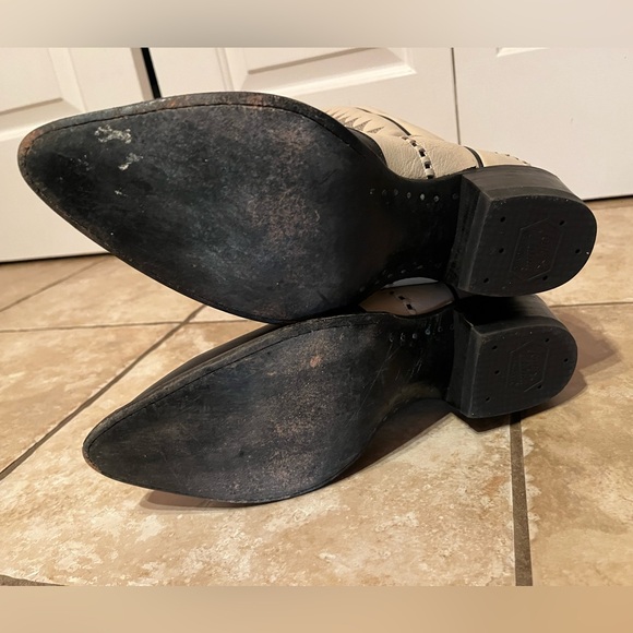 Rare Tony Lama Men's Cream Black Leather Vintage Western Boots Size 9.5 - Picture 10 of 13